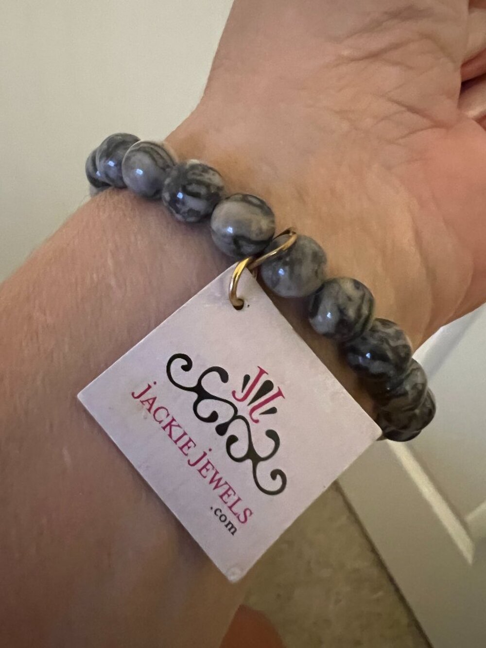 Jasper Beaded Bracelet with Metal Accent